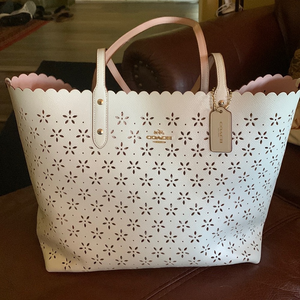 Coach laser cut tote bag